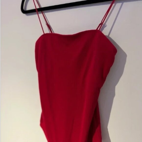 Hollister Ribbed Spaghetti Adjustable Strapped Bodysuit 2 Clasp - Small in Red - Picture 2 of 6
